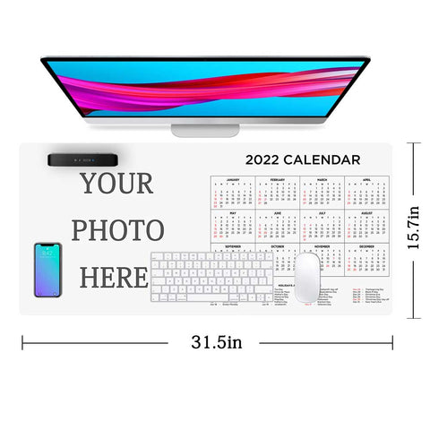 Personalized Photo Printed Leather Desk Mat Protector Mouse Pad with 2022 Calendar