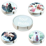 Personalized Photo Leather Coasters for Drinks with a Holder Set of 6